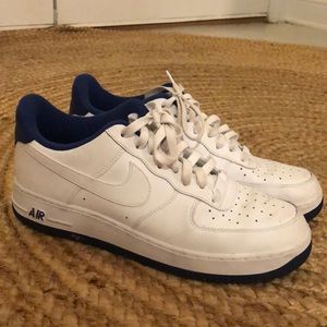 Blue and white Air Force 1s